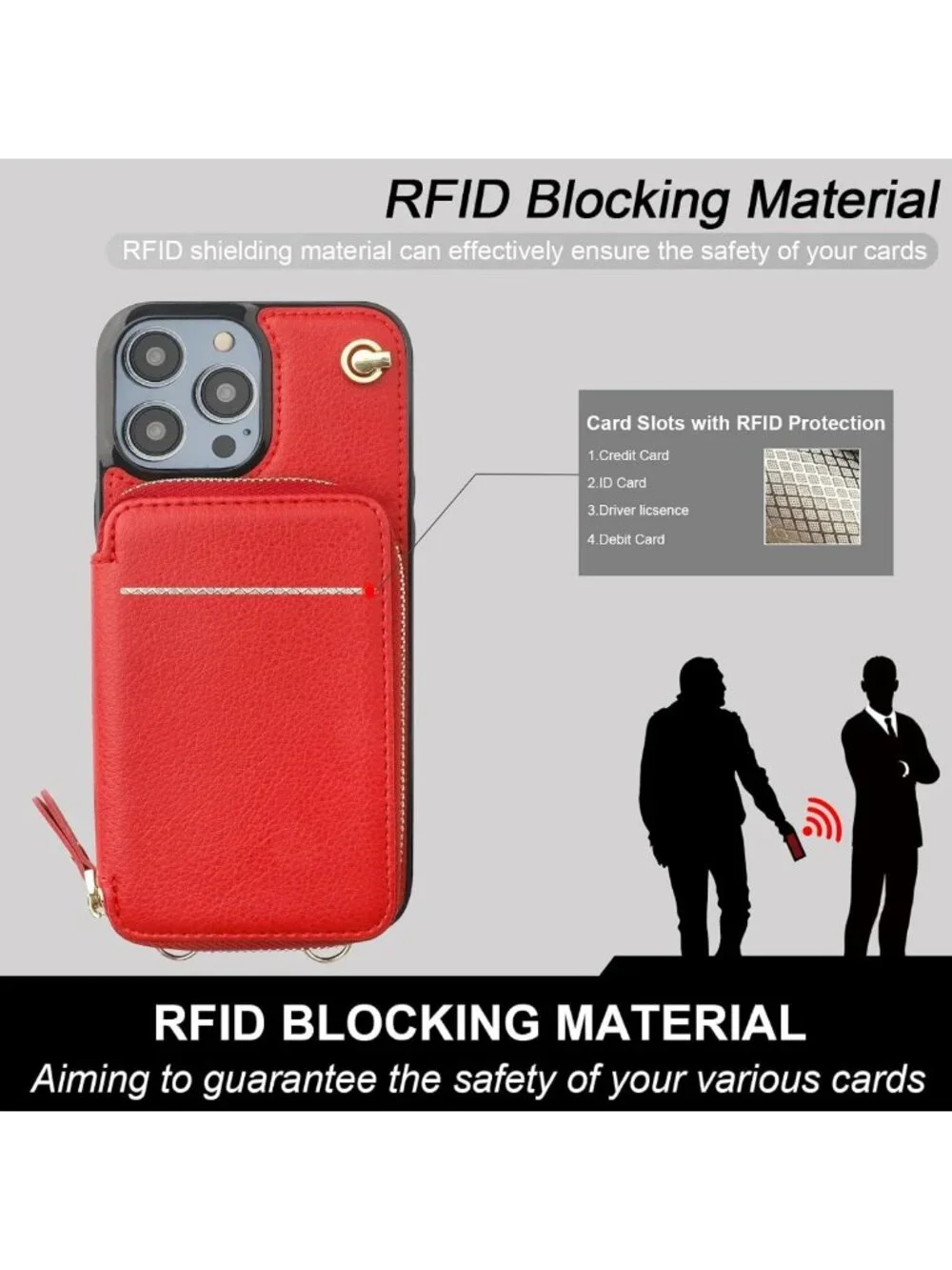 Stylish Multi-Slot Crossbody Wallet Case for iPhone 14 Pro Max - Red